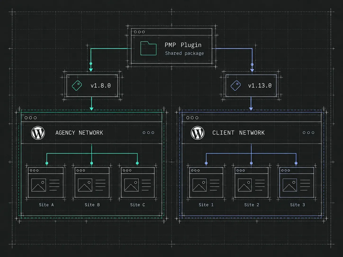 Networks using different versions of shared package